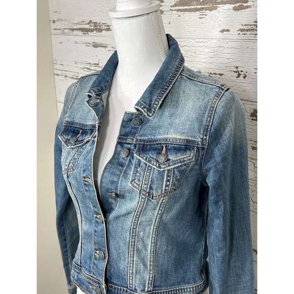 PRANA Distressed Denim Jacket Blue Sz S EUC - Picture 2 of 7